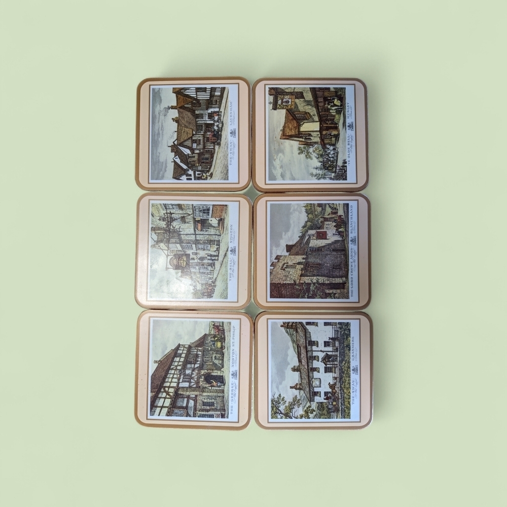 Pimpernel Village Scene Coasters Set - Cream and Brown - Picture 2 of 5